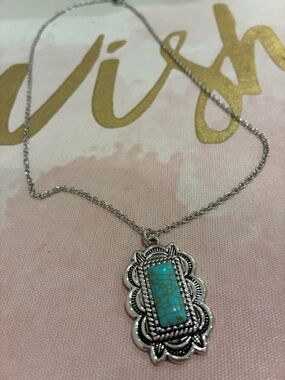 Turquoise Stone Silver Pendant Necklace - Women Jewelry